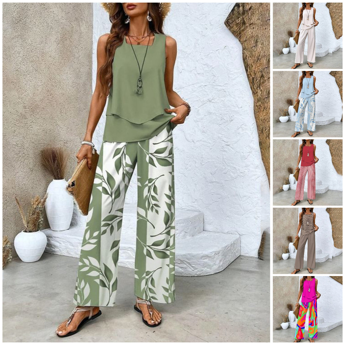 Alice® | Women’s Summer Two-Piece Set – Sleeveless Top & Wide-Leg Pants