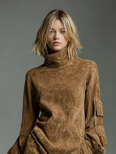 Charli® | Women's Vintage Loose Suede Turtleneck Mini Dress