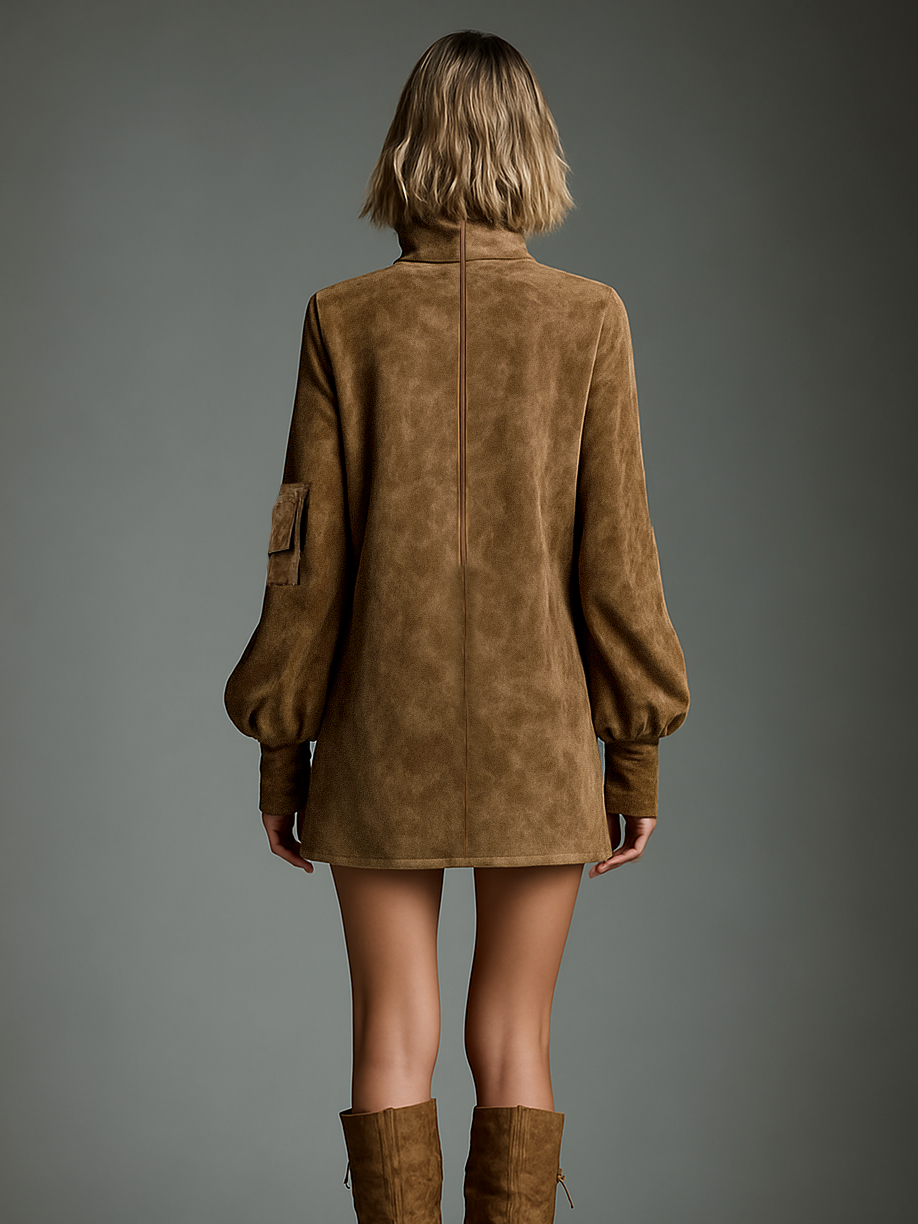 Charli® | Women's Vintage Loose Suede Turtleneck Mini Dress