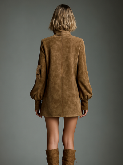 Charli® | Women's Vintage Loose Suede Turtleneck Mini Dress