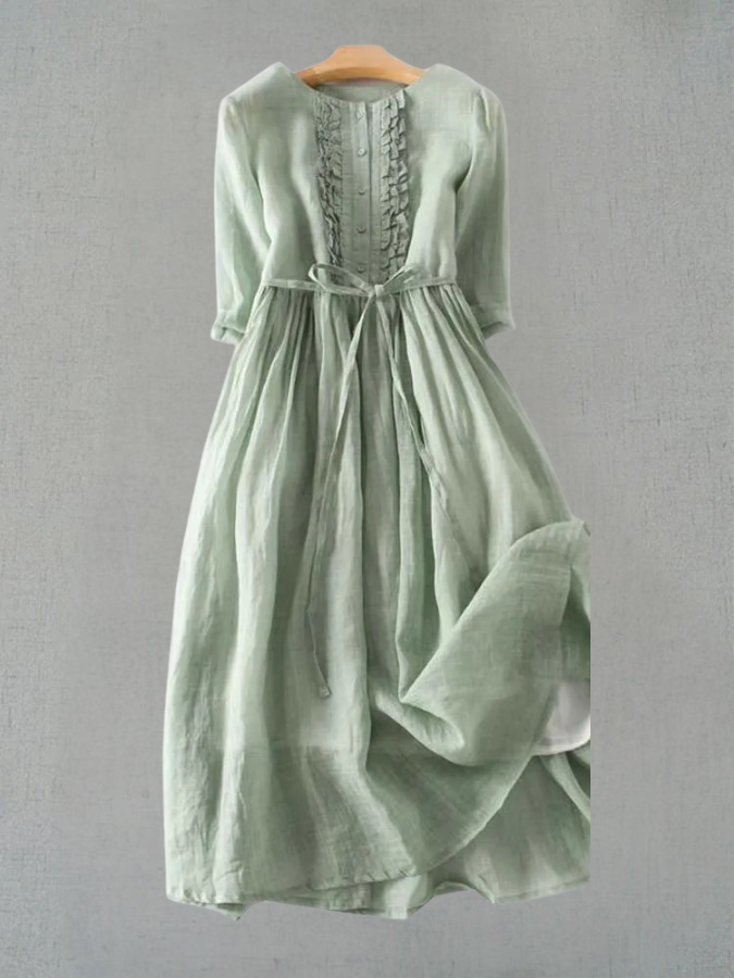 Helene® | Women's Retro Style Dress with Round Neck and Waist Ties