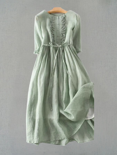 Helene® | Women's Retro Style Dress with Round Neck and Waist Ties