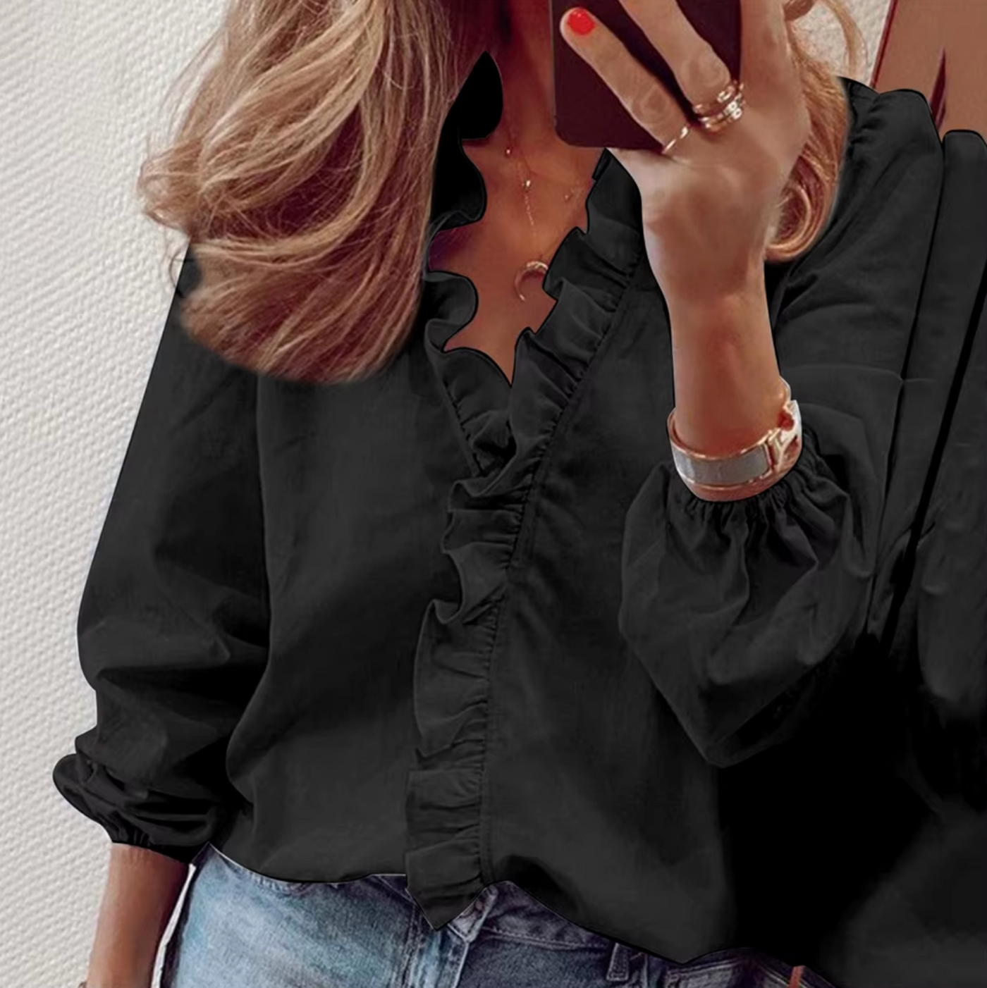 Maisie® | Ruffled V-Neck Long Sleeve Blouse