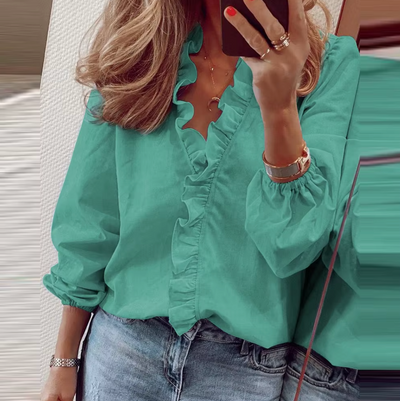 Maisie® | Ruffled V-Neck Long Sleeve Blouse