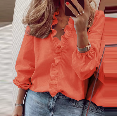 Maisie® | Ruffled V-Neck Long Sleeve Blouse