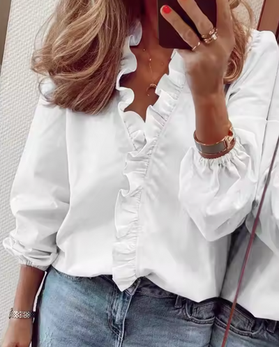 Maisie® | Ruffled V-Neck Long Sleeve Blouse
