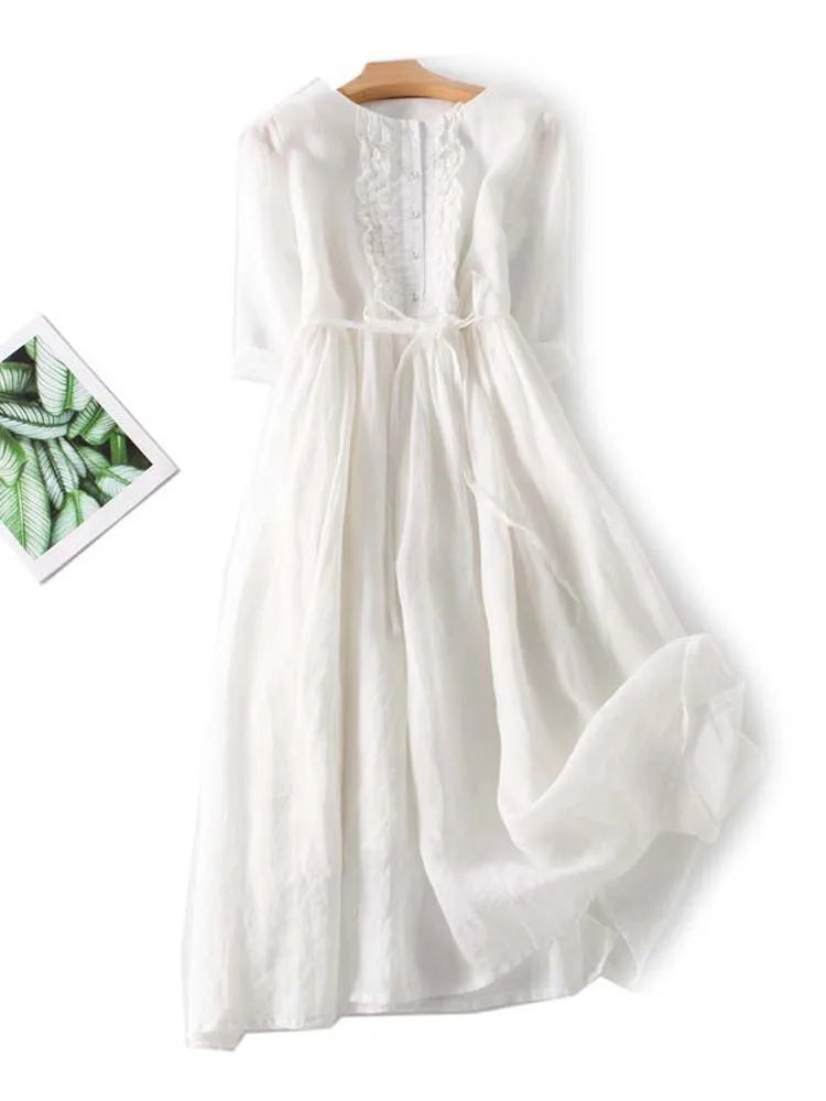 Helene® | Women's Retro Style Dress with Round Neck and Waist Ties