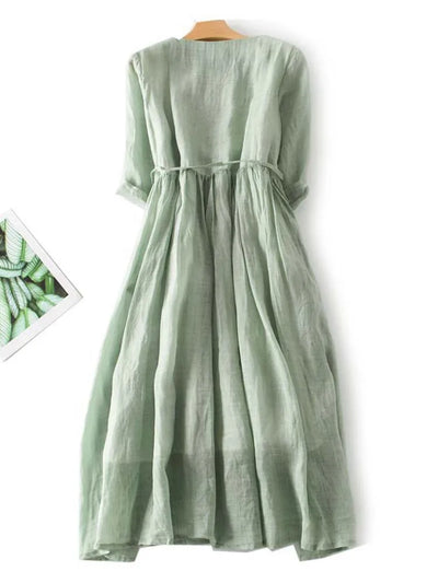 Helene® | Women's Retro Style Dress with Round Neck and Waist Ties