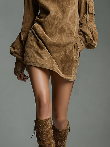 Charli® | Women's Vintage Loose Suede Turtleneck Mini Dress