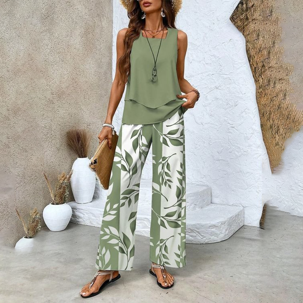 Alice® | Women’s Summer Two-Piece Set – Sleeveless Top & Wide-Leg Pants