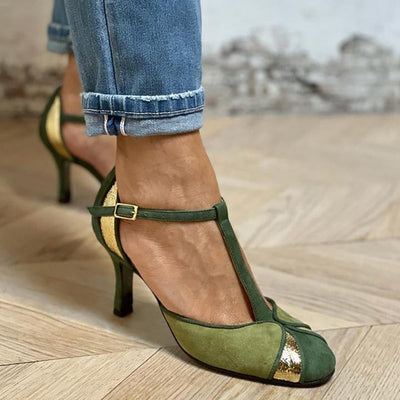 Lola® | Patchwork Pumps with T-Strap and Closed Toe