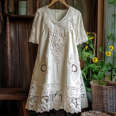Bella® | Embroidered Linen Smock Dress