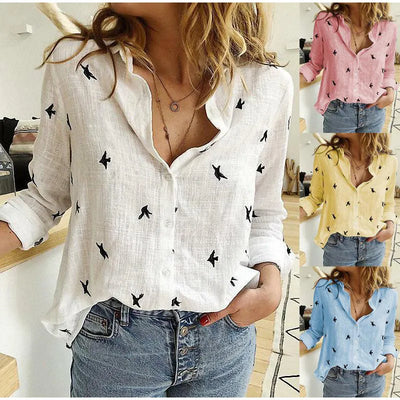 Kaia® | Bird Print Long Sleeve Shirt