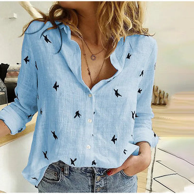 Kaia® | Bird Print Long Sleeve Shirt