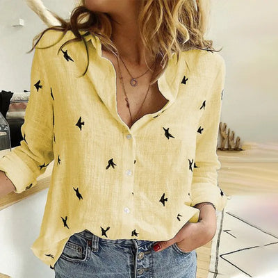 Kaia® | Bird Print Long Sleeve Shirt