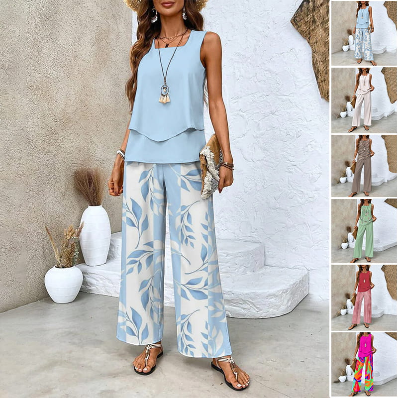 Alice® | Women’s Summer Two-Piece Set – Sleeveless Top & Wide-Leg Pants